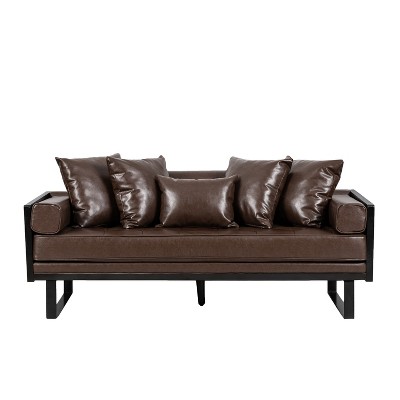 Christopher Knight Home Gilmans Upholstered Faux Leather Oversized Loveseat with Accent Pillows