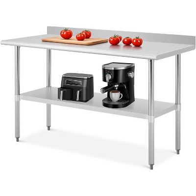 Stainless Steel Prep Table with Backsplash & Adjustable Shelf, 2-Tier Shelf Commercial Work Table for Home
