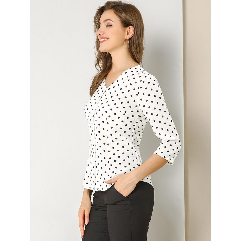 Allegra K Women's Polka Dots 3/4 Sleeve Casual Button Front Shirt, 5 of 8