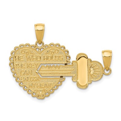 Black Bow Jewelry 14k Yellow Gold Heart and Key Set of 2 Pendants, 39mm