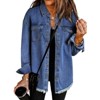 Zeagoo Jean Jackets for Women Ripped Fringe Denim Jean Jacket Casual Long Sleeve Pockets Jackets Coat - 3 of 4