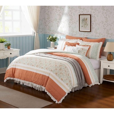 PAGED Comforter Set 9 Piece Cotton Percale Bedding Set with Comforter, Decorative Pillows, Lace Taping Embellishment