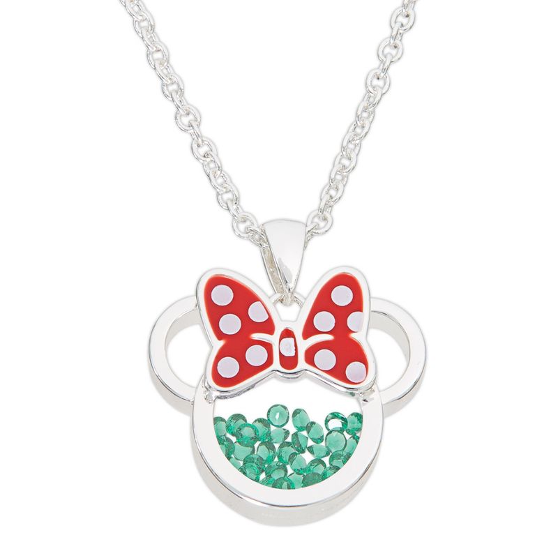 Disney Minnie Mouse Womens Silver Plated Birthstone Shaker Necklace, 18+2", 1 of 5
