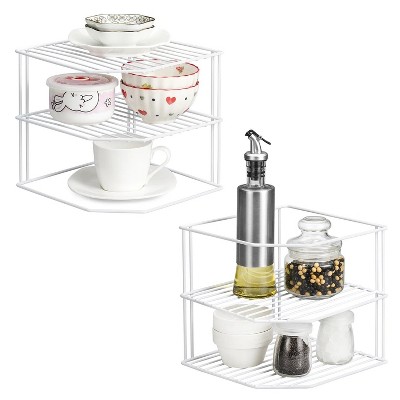 LunaLulinlk Kitchen Cupboard Organiser, 3 Tier White Corner Plate Rack, 2-Pack