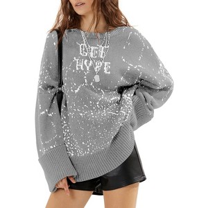 EXLURA Womens Oversized Graphic Leopard Print Long Sleeve Sweaters Chunky Knit Pullover Tops Fall Winter Sweater - 1 of 4