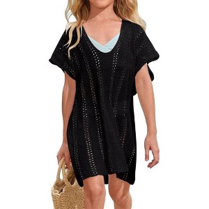 Girls Crochet Beach Cover Up Lightweight U Neck Kids Swimwear Above Knee Beach Cover Up for Girls Beachwear Tops - 1 of 4