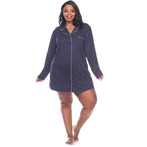 Women's Plus Size Long Sleeve Nightgown - White Mark - 1 of 3