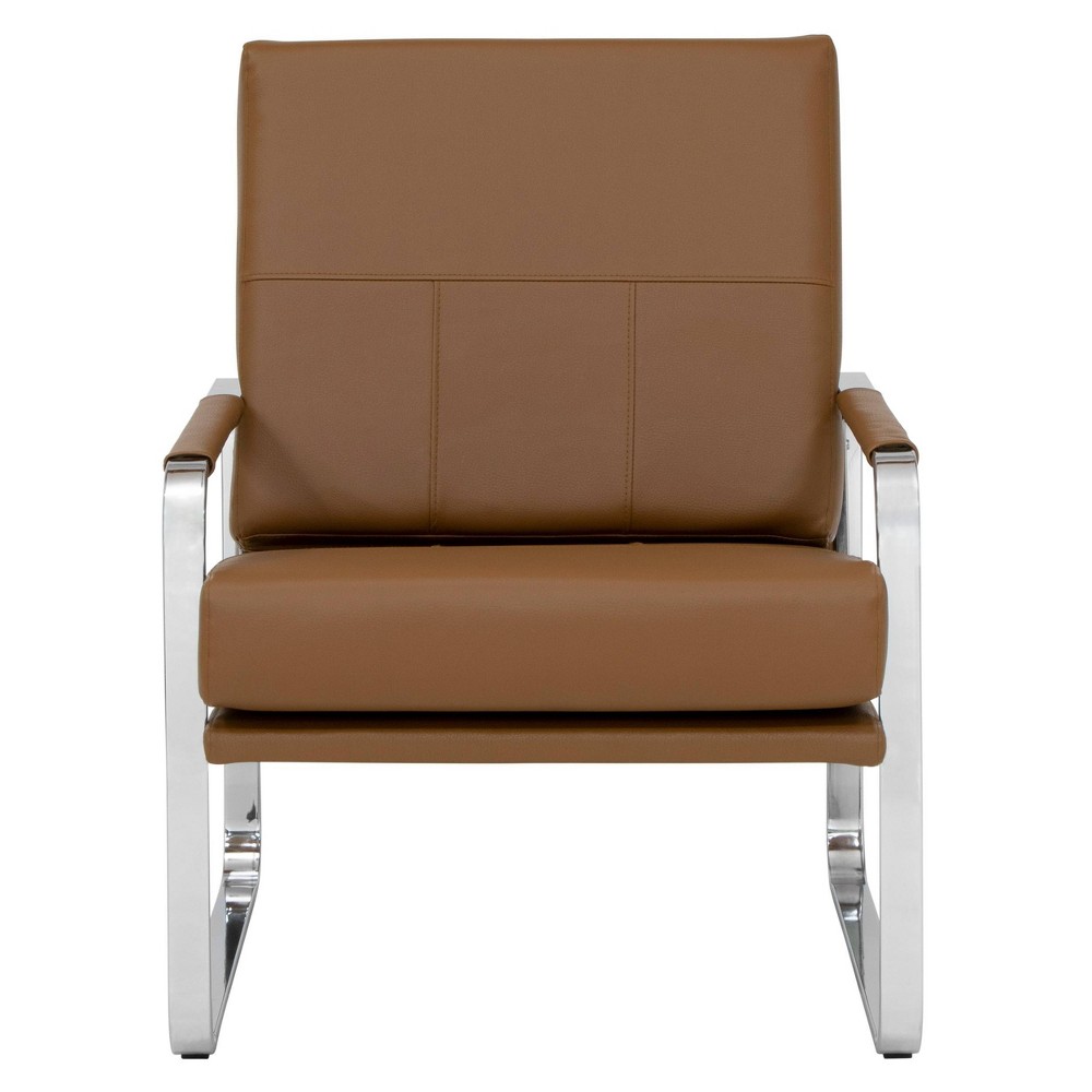 Photos - Chair Allure Modern Blended Leather Accent Arm  Caramel Brown/Chrome - Stud