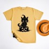 Simply Sage Market Women's Cat Perched On A Pumpkin Short Sleeve Garment Dyed Tee - 3 of 4