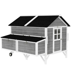Resenkos Rabbit Hutch, Duck Cage Hutch,Chicken Coop,59" Wooden Chicken Coop w/ Wheels, Handles, 2 Nesting Boxes, 2 Trays, 4 Perches,Gray - 1 of 4