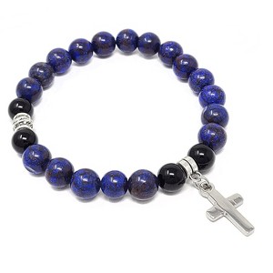 West Coast Jewelry Women's Cross Charm Agate Stone Bead Stretch Bracelet - 1 of 4