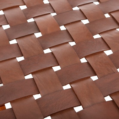 Amalia 47'' Cognac Leather and Dark Brown Mindi Wood Bench