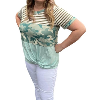 Women's Plus Camo and Stripes Tee - Hailey & Co