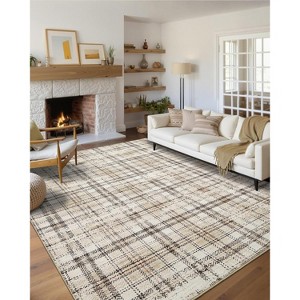 Modern Washable Area Rug Soft Non-Slip Stain-Resistant Farmhouse Tartan Plaid Carpet for Living Room Bedroom Nursery Office - 1 of 4