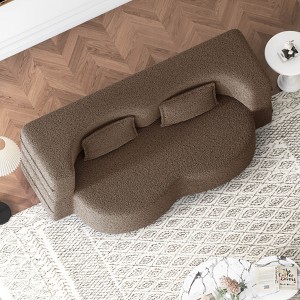 Whisen 3-In-1 Full Size Folding Sofa Bed & 2-Seat Floor Sofa & Chaise Lounge, Teddy Upholstery with 2 Pillows, No Assembly - 1 of 4