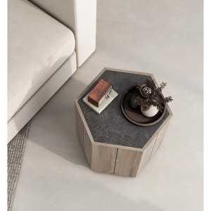 Rustic Vintage Coffee Side Table with 1 Drawer, Textured Black + Warm Oak - ModernLuxe - 1 of 4