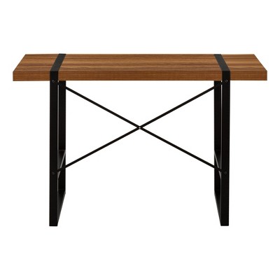 Vynxaria Modern 48" Walnut Laminate Computer Desk with Black Metal Frame Sleek Home Office Workspace for Laptops