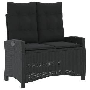 vidaXL Reclining Patio Bench with Cushions Outdoor Furniture Black Poly Rattan - 1 of 4