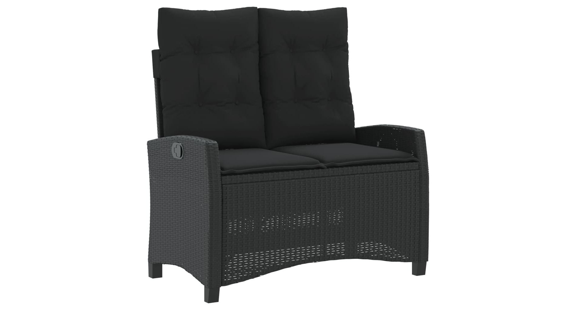 vidaXL Reclining Patio Bench with Cushions Outdoor Furniture Black Poly Rattan