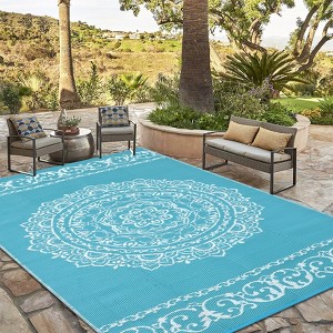 Outdoor Retro Reversible Woven Plastic Straw Rug Vintage Portable Large Area Rugs for Camping Garden Backyard Decor Waterproof Low Pile Picnic Mat - 1 of 4