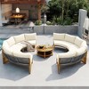 3pc Patio Conversation Set, 6-Person Half Moon Outdoor Patio Furniture Set with Cushions & Coffee Table, Steel Frame+Acacia Wood - ModernLuxe - 2 of 4