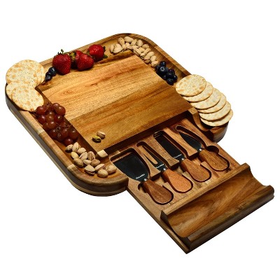Picnic at Ascot Personalized  Large Acacia Charcuterie Board with Cheese Knife Set