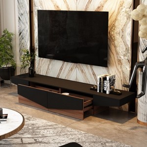 Famapy TV Stand Black Smooth Inverted Triangle Long Countertop 2 Drawer - 1 of 4