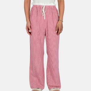 Anna-Kaci Lounge Women's Gingham Print Lounge Pants with Elastic Drawstring Waist and Relaxed Straight Leg Fit - 1 of 4