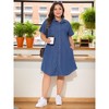 Agnes Orinda Women's Plus Size Short Sleeve Button Down Pockets Midi Denim Dress - 3 of 4