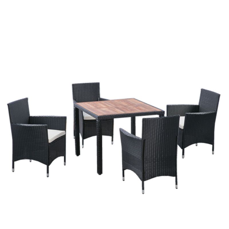 5-piece All-Weather PE Wicker Patio Dining Set, Outdoor Furniture with Acacia Wood Table Top - Maison Boucle, 2 of 9