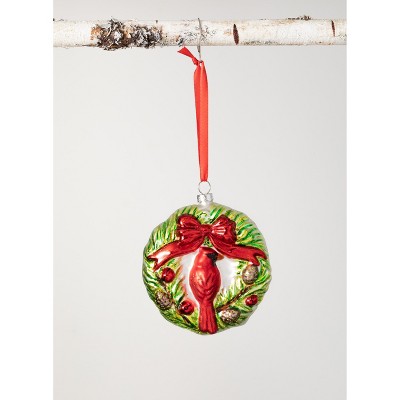 Sullivans Cardinal on Wreath Glass Ornament 4.5"H Multicolored