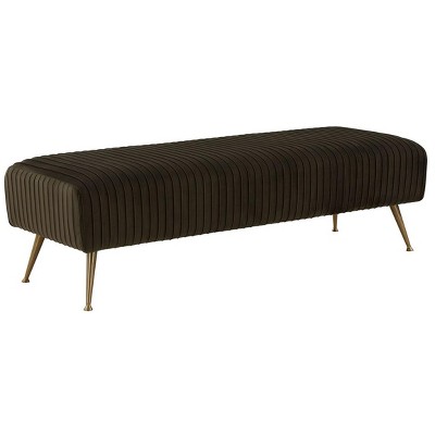 Salome 60'' Black Velvet Transitional Bench with Brass Accents