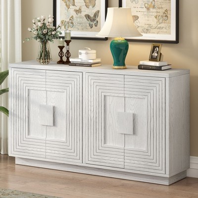 Vintage Distressed 4-Door Sideboard with Adjustable Shelves & Geometric Pattern - Ideal for Dining Room, Kitchen & Living Room