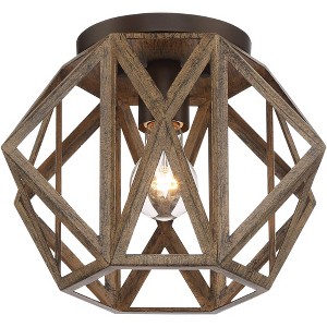 Possini Euro Design Moorcroft Rustic Farmhouse Ceiling Light Flush Mount Fixture 12 1/4" Wide Oil Rubbed Bronze Painted Wood for Bedroom Living Room - 1 of 4