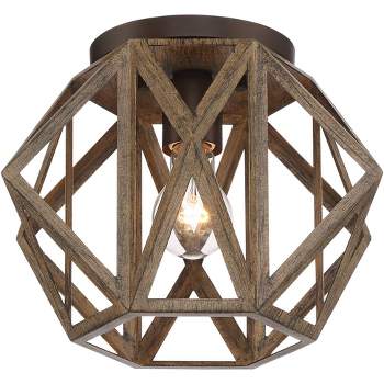 Possini Euro Design Moorcroft Rustic Farmhouse Ceiling Light Flush Mount Fixture 12 1/4" Wide Oil Rubbed Bronze Painted Wood for Bedroom Living Room