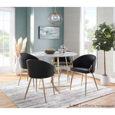 Black Faux Leather and Gold Metal Upholstered Dining Chairs, Set of 2