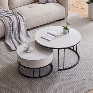 NicBex Modern Round Nesting Coffee Table with Drawer and Metal Base for Living Room and Bedroom - 1 of 4