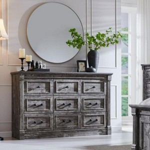 Mastgoal 55" Farmhouse Dresser with 9 Drawers, Large Rustic Wood Closet Storage with Roman Column for Bedroom - 1 of 4