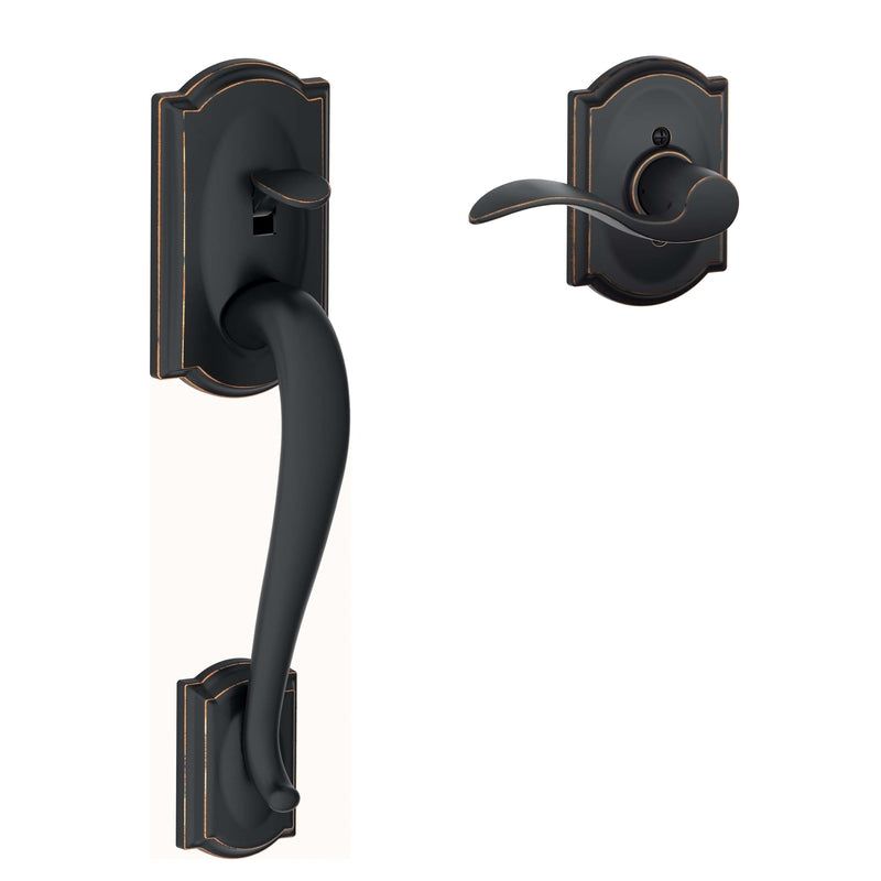 Schlage Camelot Aged Bronze Handleset Right or Left Handed, 2 of 4