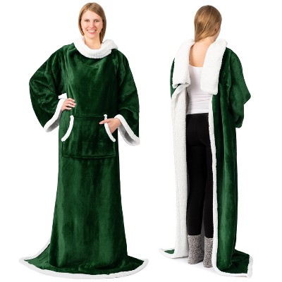 PAVILIA Fleece Wearable Blanket with Sleeves, Warm Cozy Soft Functional Lightweight Sleeved Throw Adults Men Women