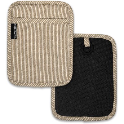 Home Mart Goods Beige Heat Resistant Thick Soft Quilted Lining Kitchen Oven Pot Holders With Neoprene and Cotton Non-slip - 2 Pack