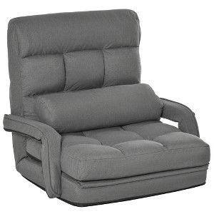 HOMCOM Convertible Floor Sofa Bed, Recliner Armchair Upholstered Sleeper Chair with Pillow for Living Room Bedroom Lounge, Gray - 1 of 4