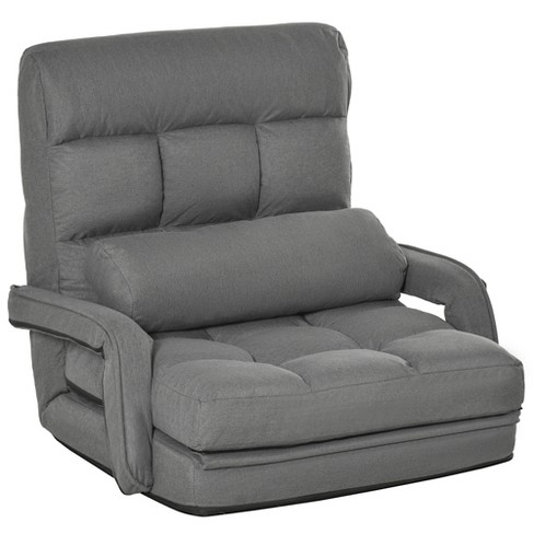 HOMCOM Convertible Floor Sofa Bed, Recliner Armchair Upholstered Sleeper Chair with Pillow for Living Room Bedroom Lounge, Grey