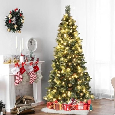 VINGLI 6ft Prelit Artificial Christmas Pencil Tree with Warm White Colorful LED Light, 600 Realistic Branch Tips