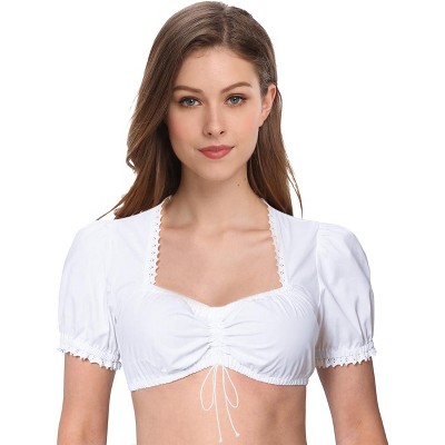 Women's White V Neck Crop Top Short Sleeve Adjustable Drawstring Elastic Hem Casual Crop Top