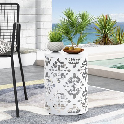 VisioGear Patio End Tables, Outdoor Side Table, Decorative Garden Stool for Indoor Outdoor, Modern End Table, White, 13.75"*13.75"*18"