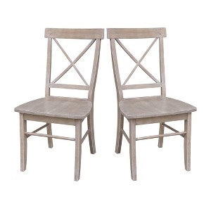 Set of 2 X Back Chairs with Solid Wood Seat Washed Gray/Taupe - International Concepts - 1 of 4