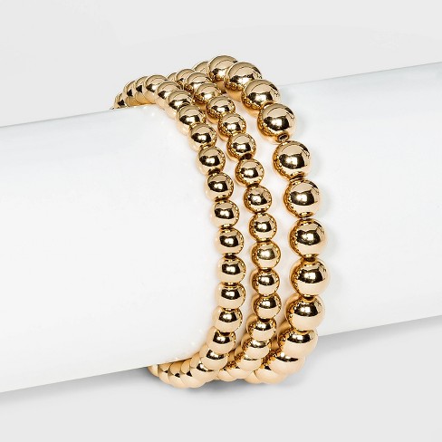 Brass Beaded Bracelet 3pc - A New Day™ Gold