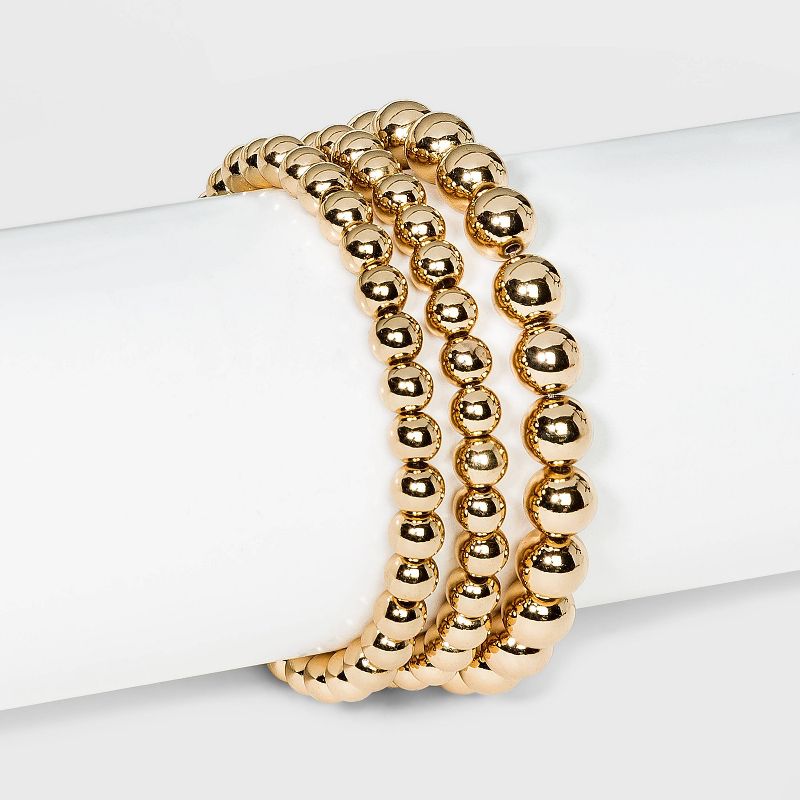 Brass Beaded Bracelet 3pc - A New Day&#8482; Gold, 1 of 9
