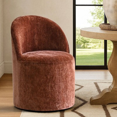 Modern Barrel Upholstered Dining Chair with Wheels Round Dining Room Chair Chenille Dining Chair for Kitchen,Dining Room -Tanpinhause
